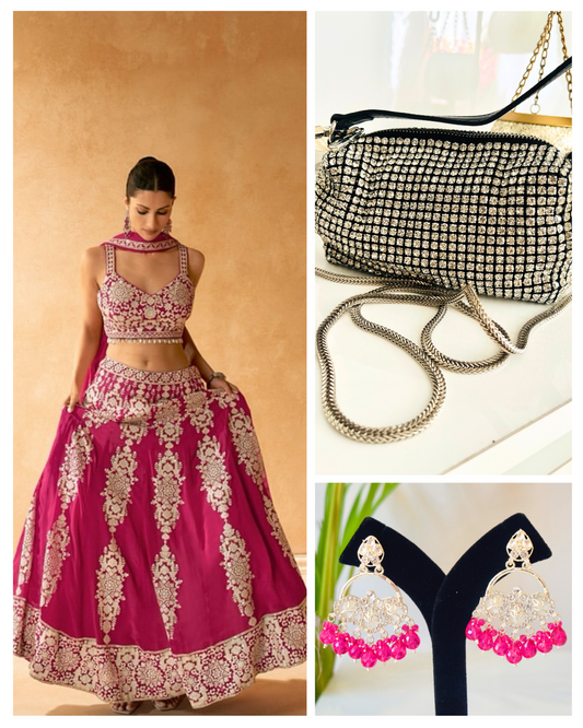 On rent - FULL SET | Nava Rang Rani Pink Lehenga Set