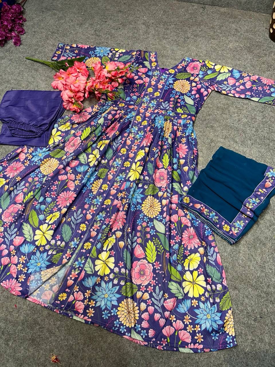 Matrut | Krupa Purple Floral Anarkali Suit