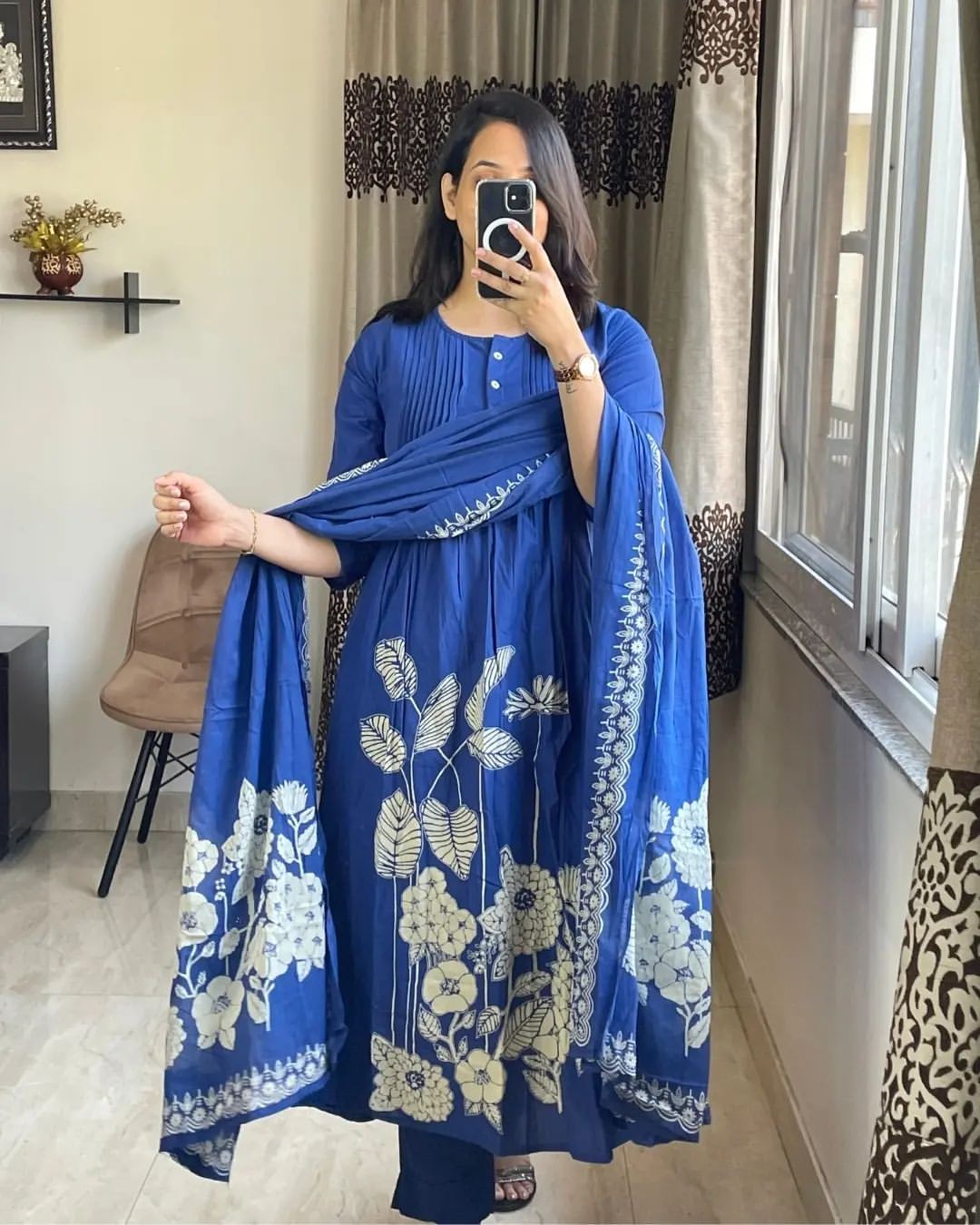 Matrut | Floral Joy Royal Blue Anarkali Suit