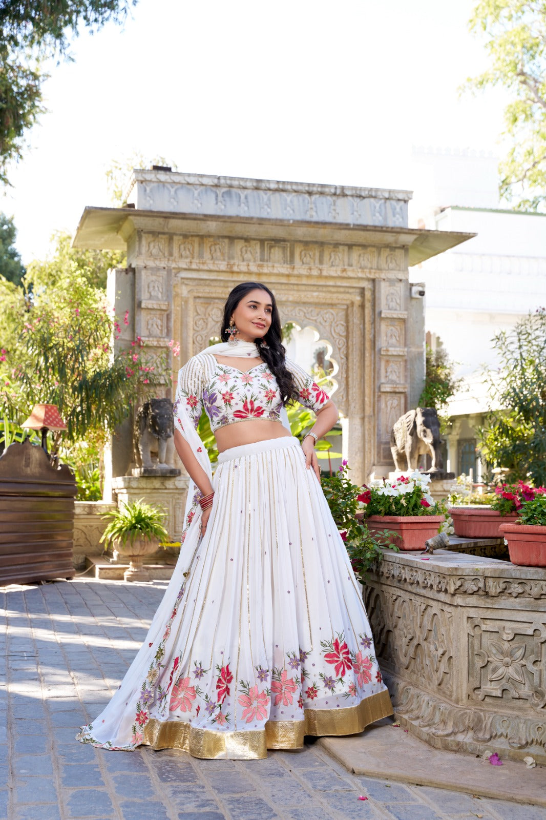 Matrut | Pranathi Floral White Lehenga