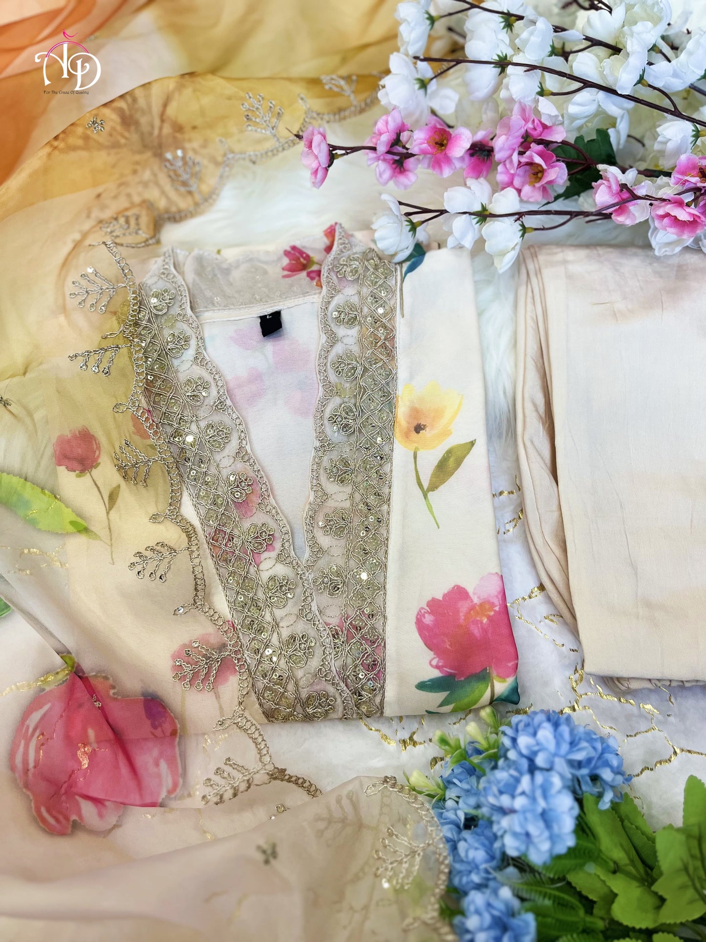 Matrut | Floral Joy White Straight Suit