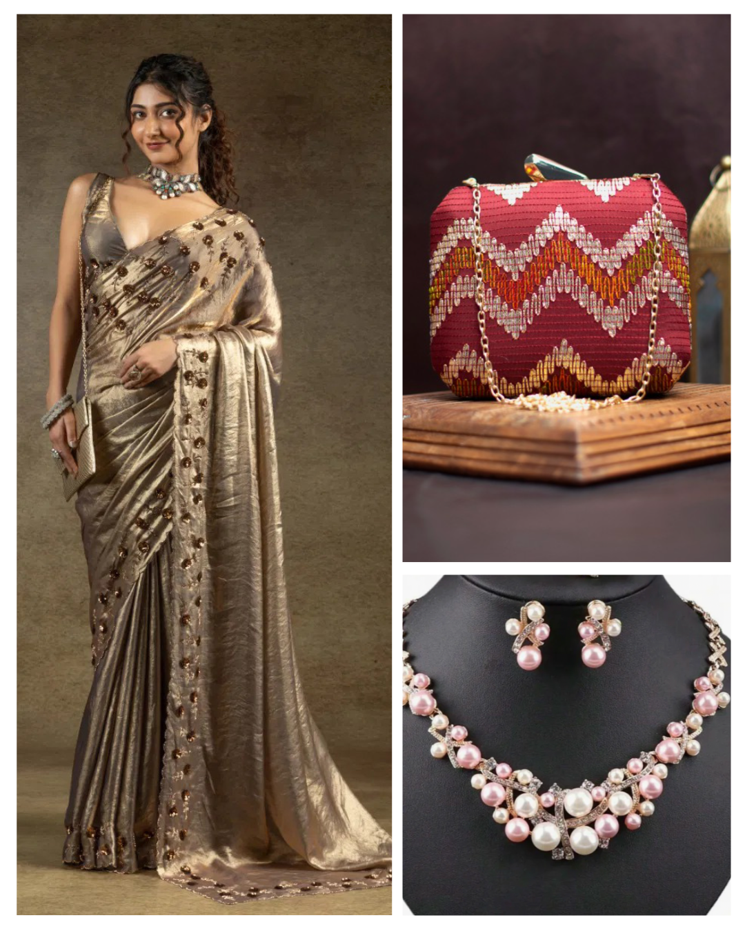 On rent - FULL SET | Metallic Soft Gold Saree