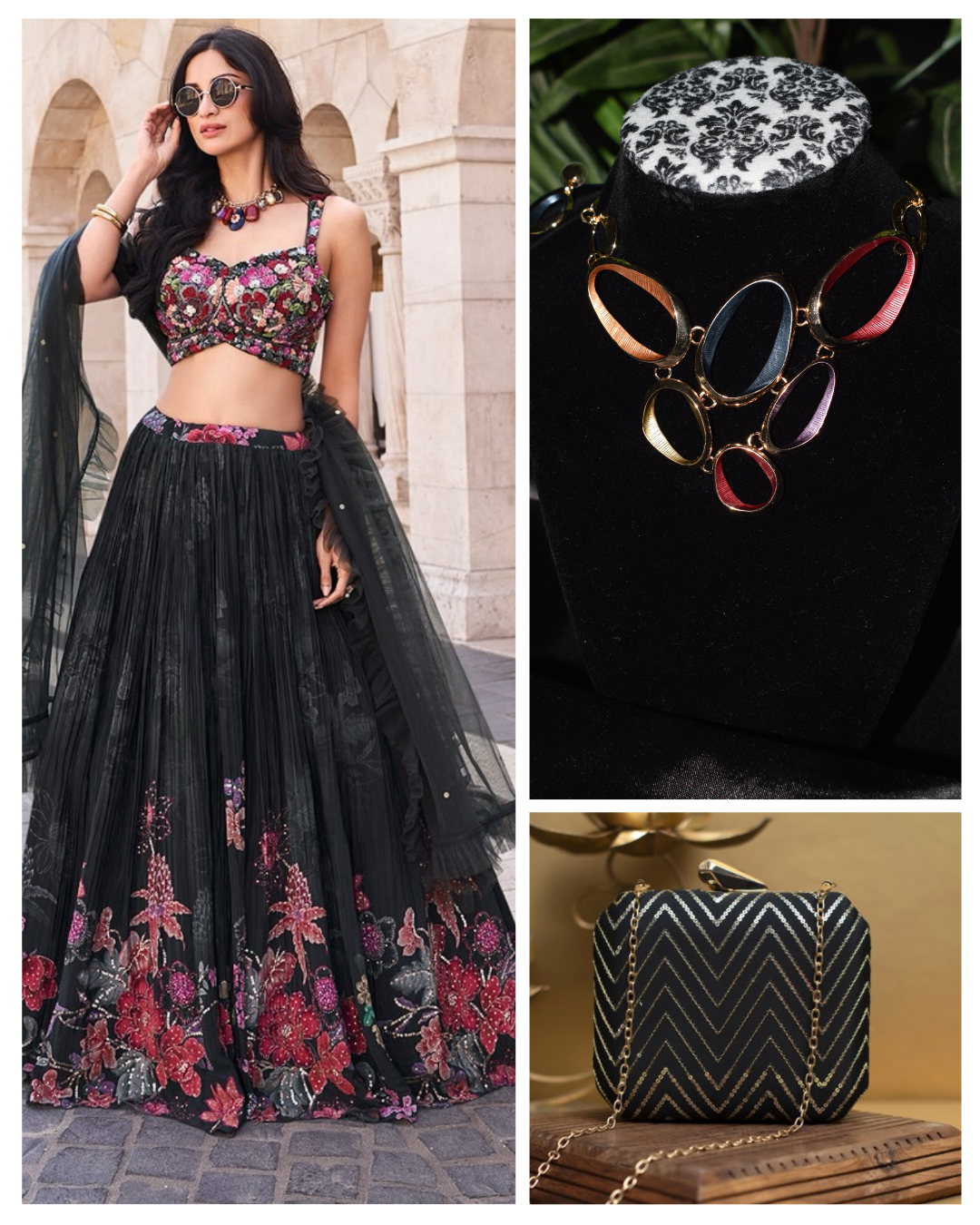 On rent - FULL SET | Urvashi Bliss Black Lehenga Set