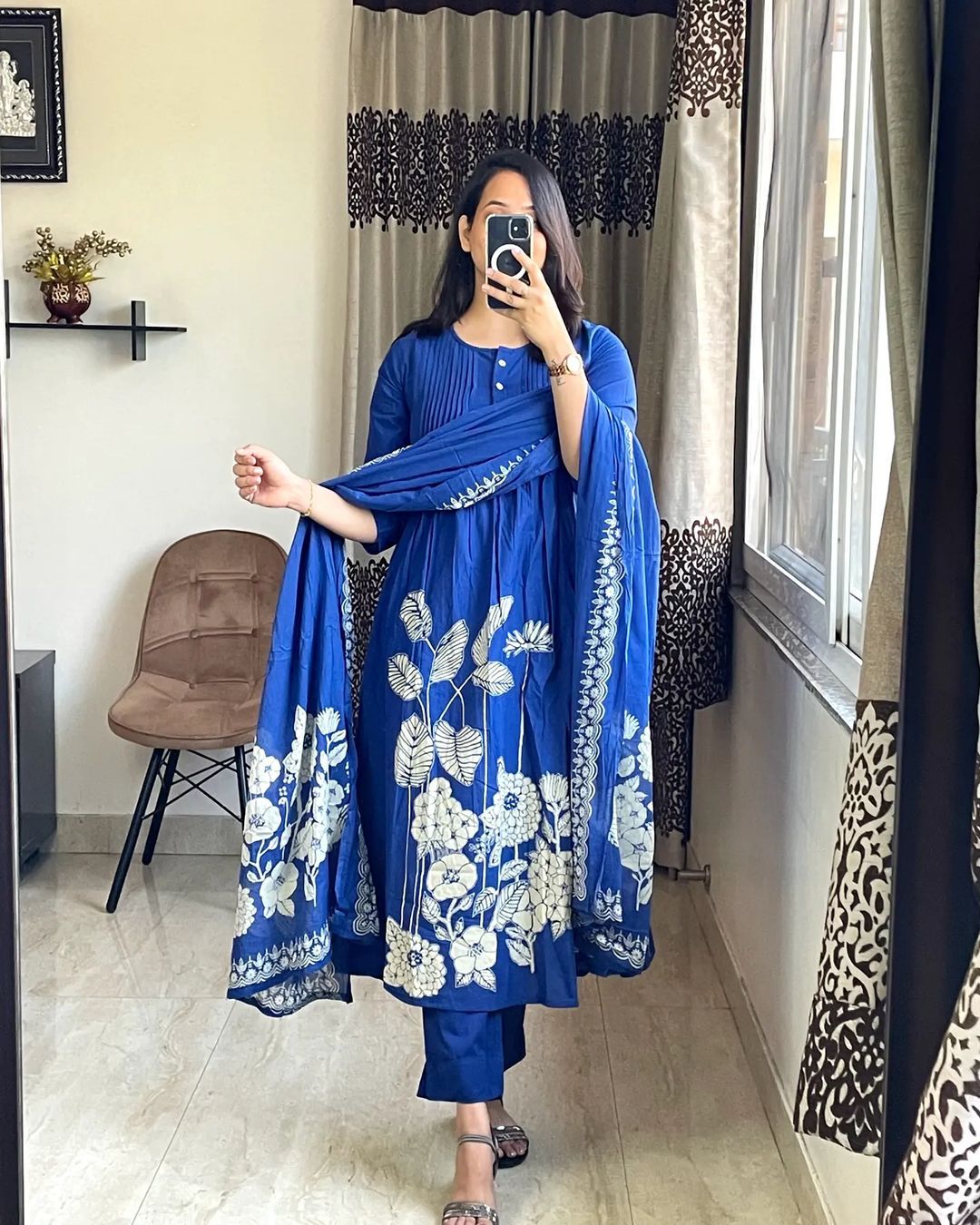 Matrut | Floral Joy Royal Blue Anarkali Suit