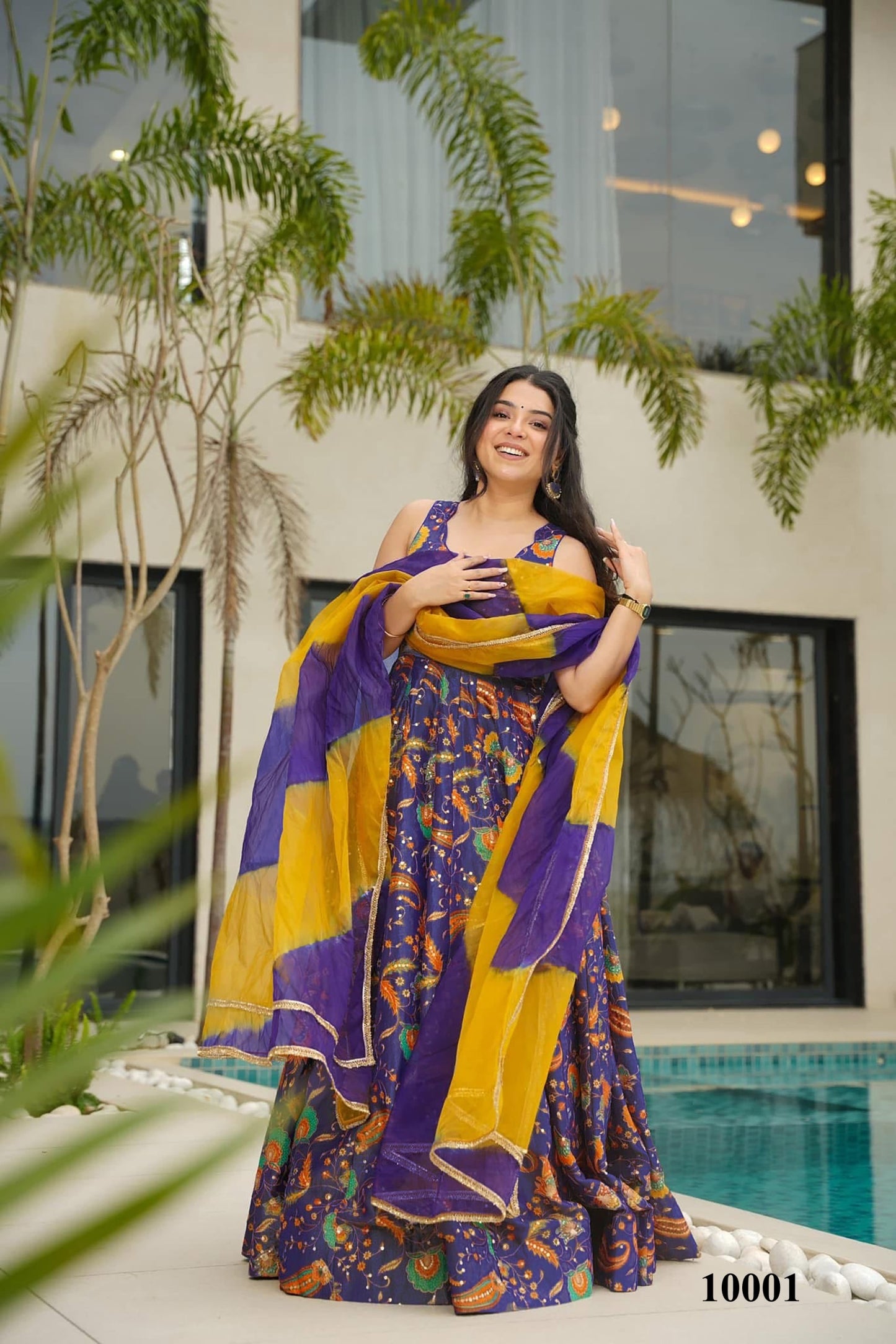 Gulnoor Purple Anarakali Gown