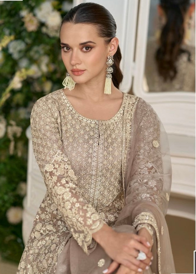 Matrut | Sana Taupe Sharara Suit