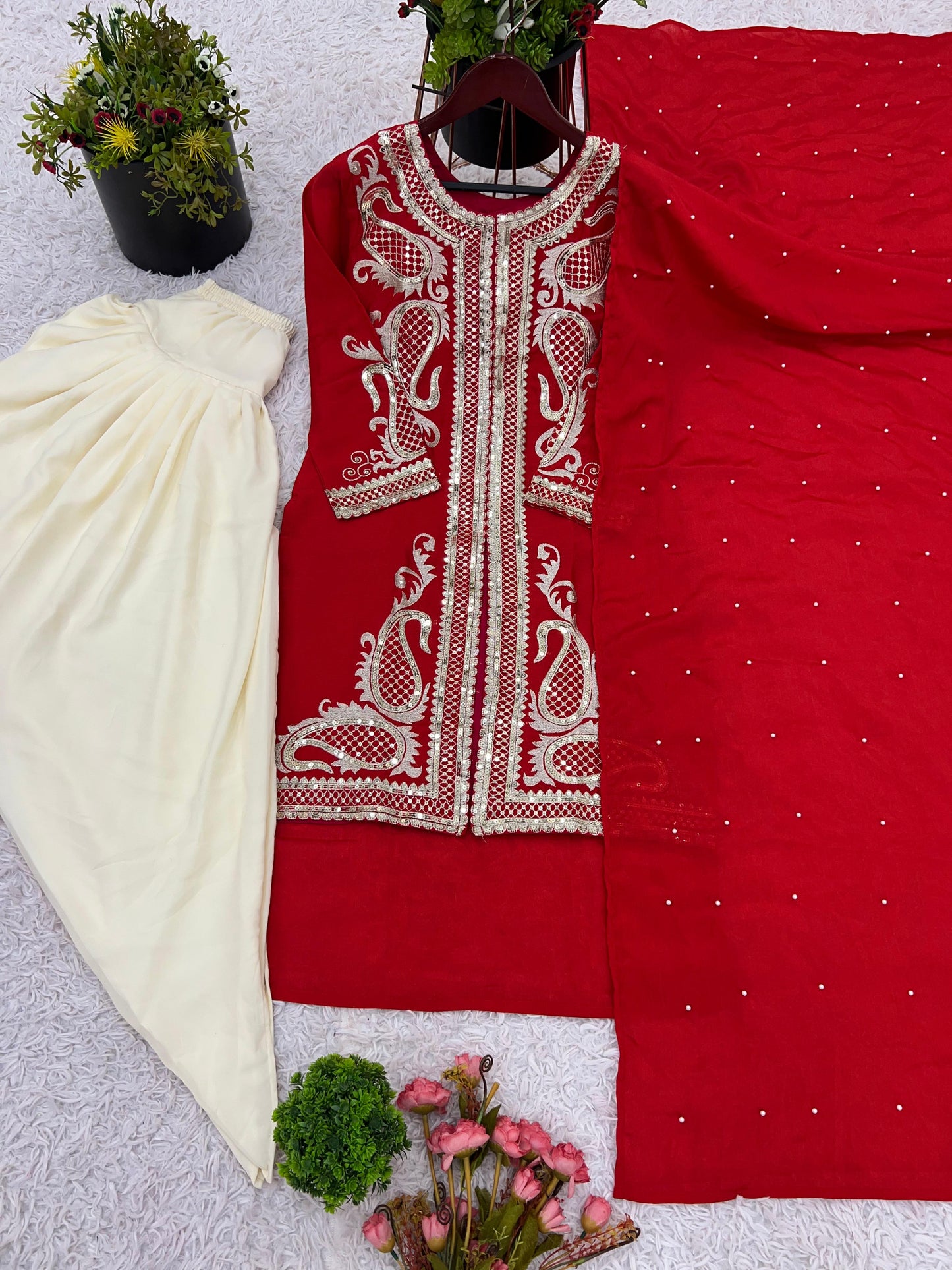 Matrut | NSR Red Dhoti Suit