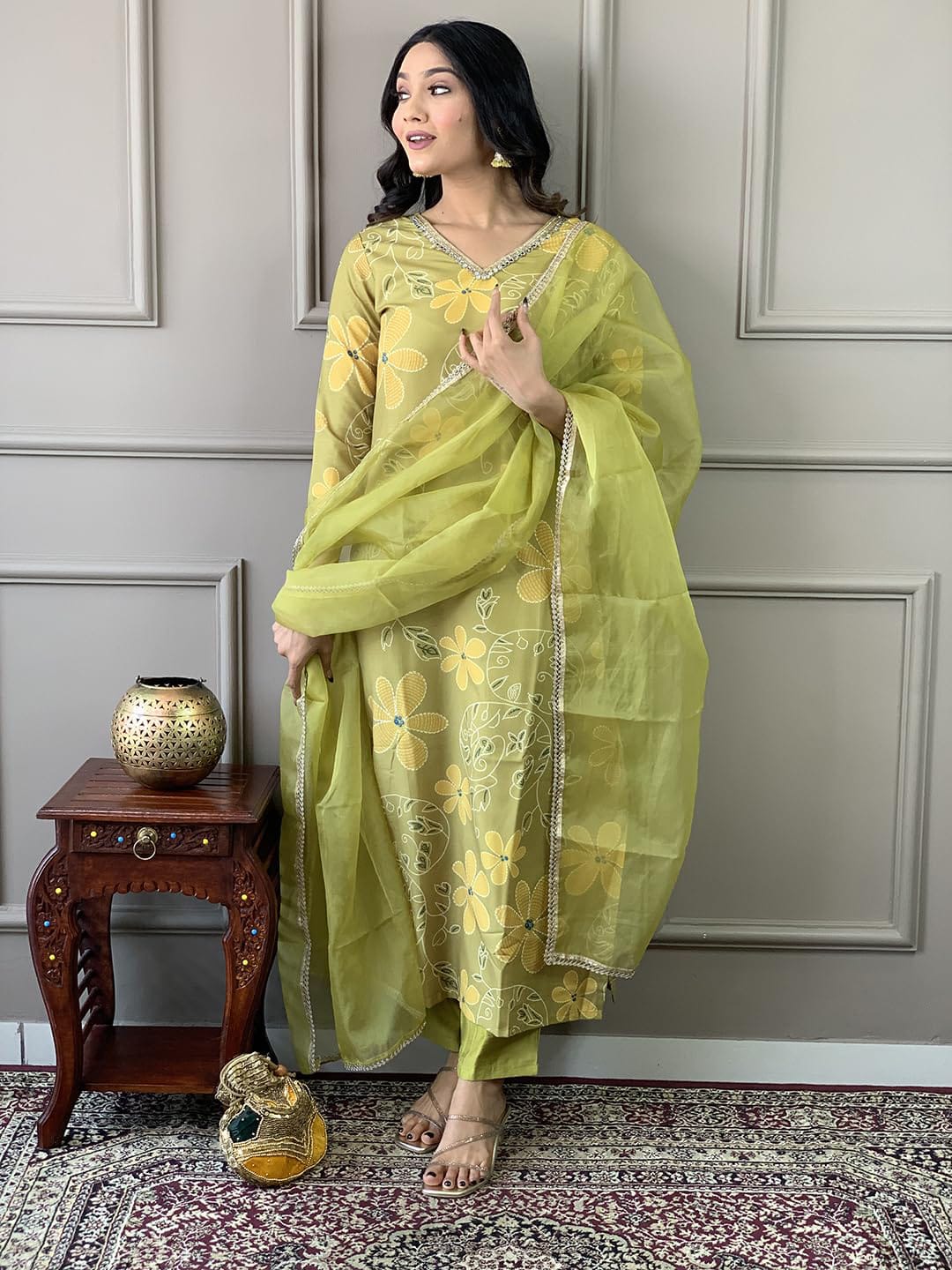 Matrut | Floral Joy Green Straight Suit