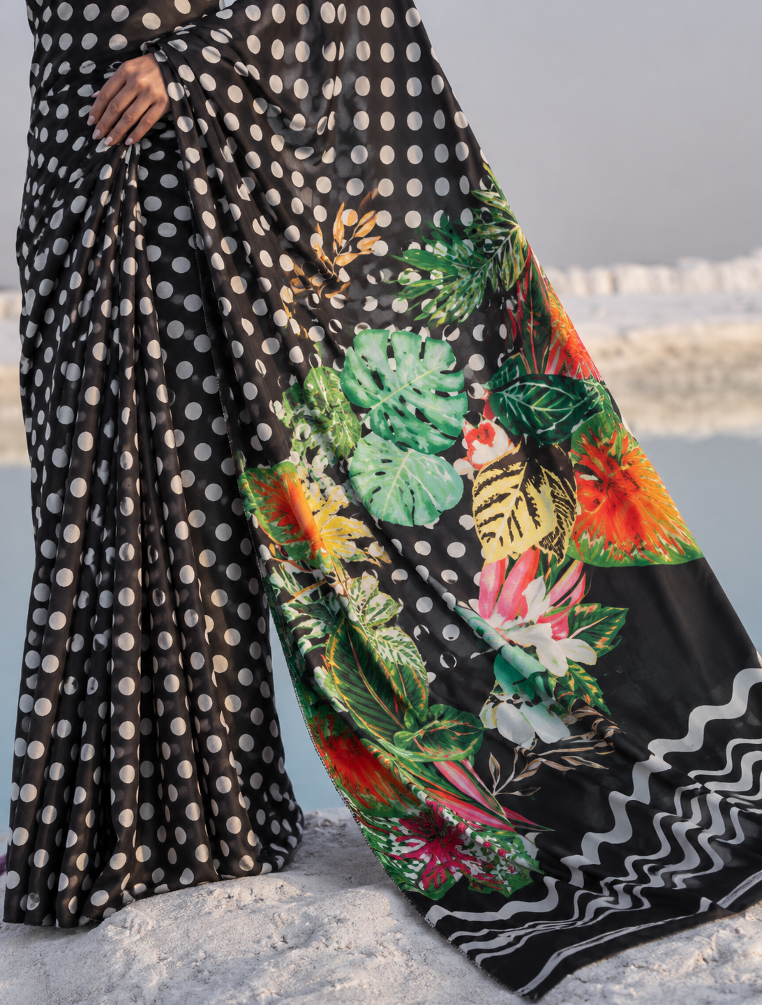 Cover Story Black Satin Crepe Saree
