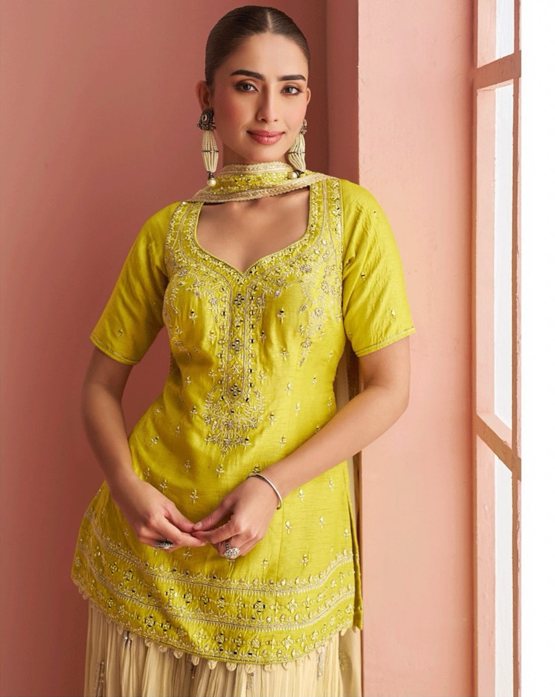 Matrut | Barkha Fluorescent Yellow Palazzo Suit