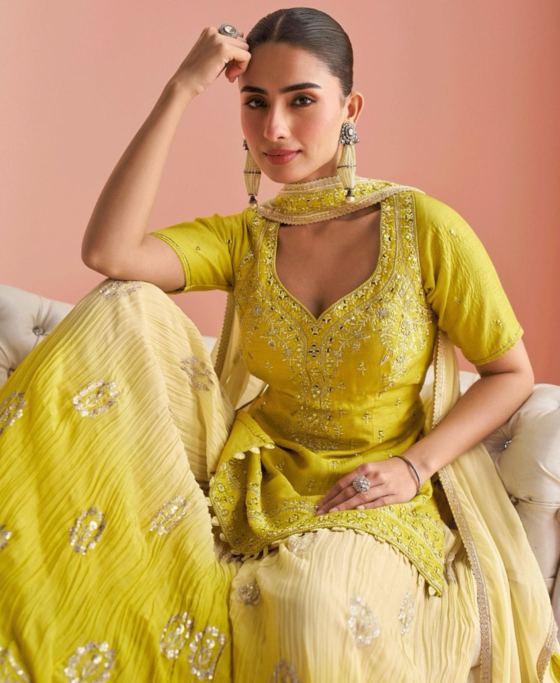 Matrut | Barkha Fluorescent Yellow Palazzo Suit