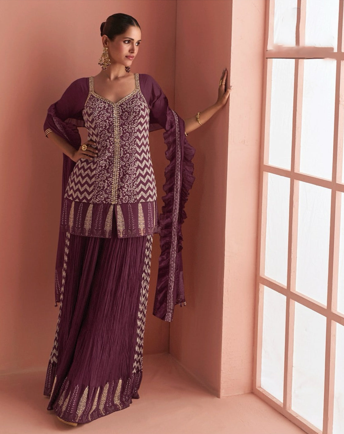 Matrut | Barkha Wine Palazzo Suit