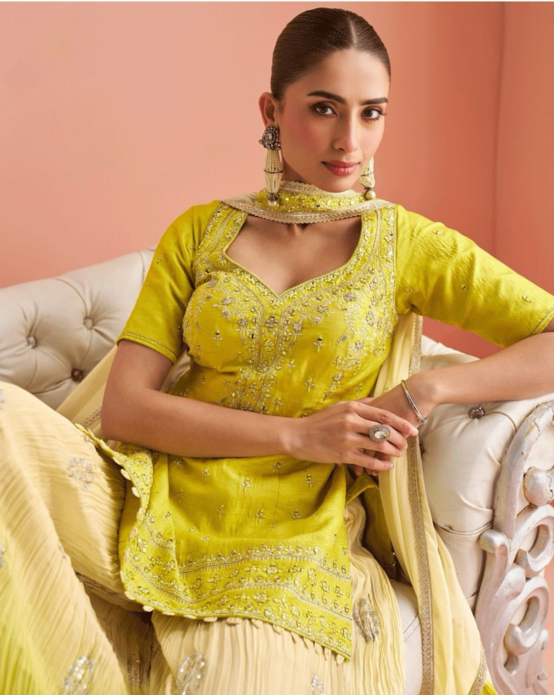 Matrut | Barkha Fluorescent Yellow Palazzo Suit