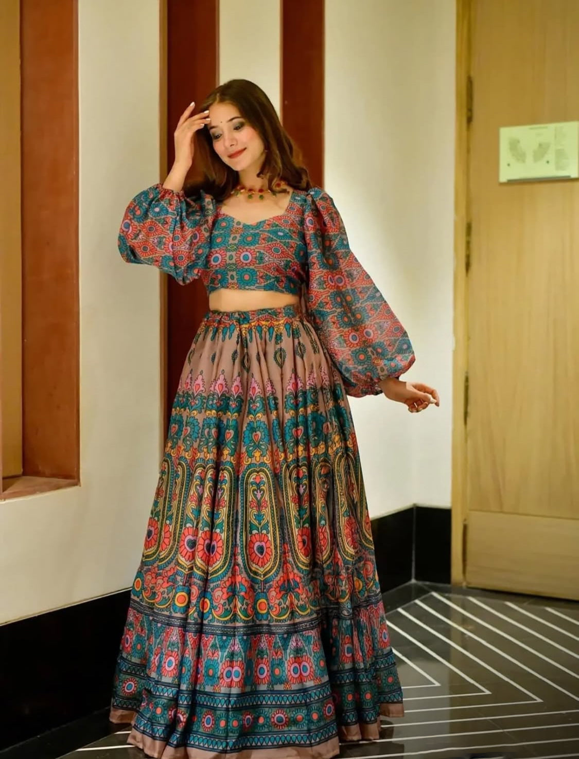 Matrut | Sacred Brown Multicolor Lehenga