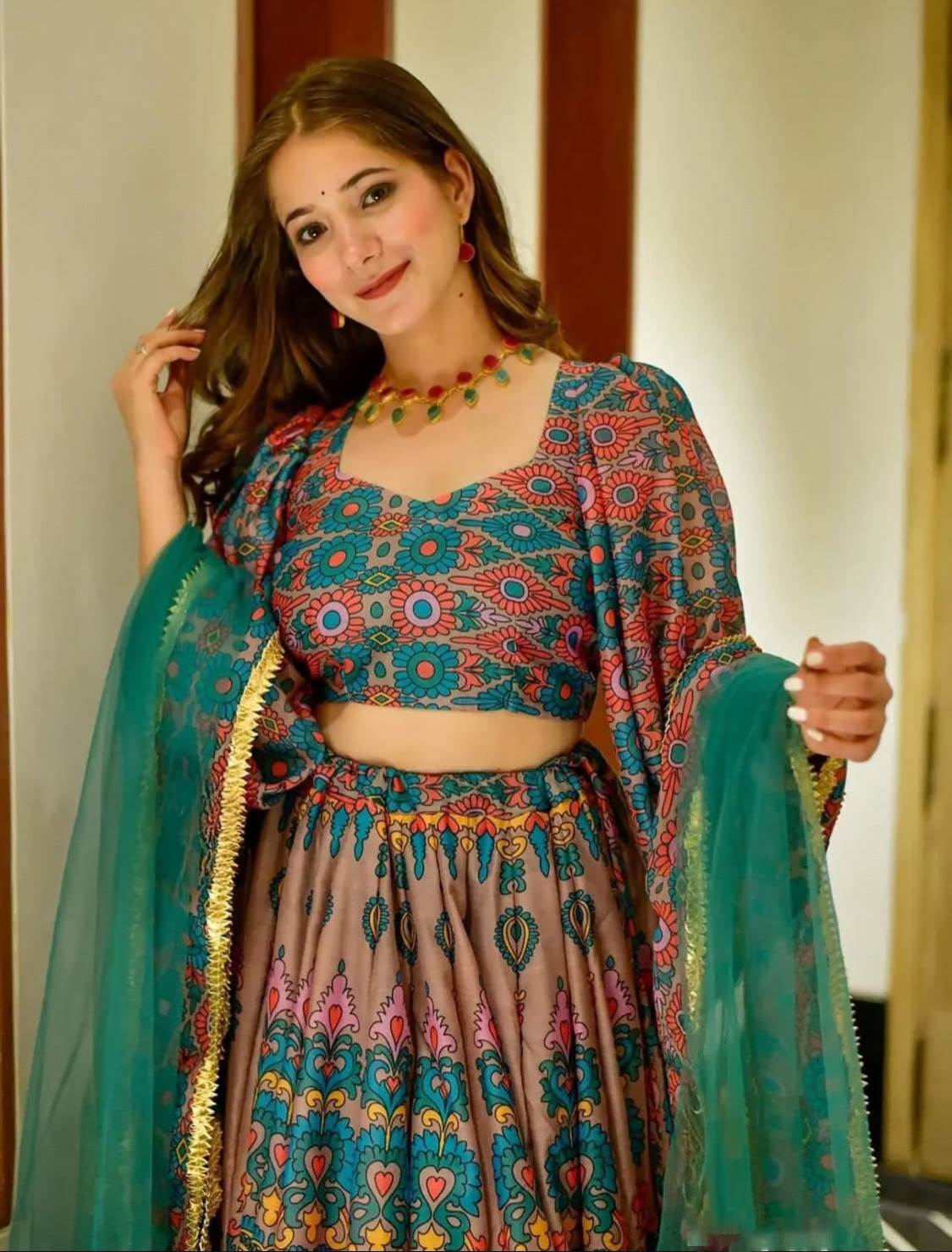 Matrut | Sacred Brown Multicolor Lehenga
