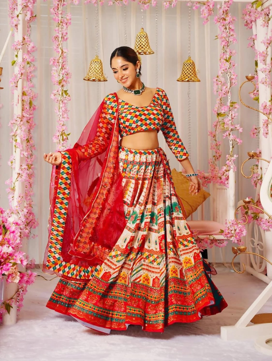 Matrut | Saburi Red Multicolor Lehenga