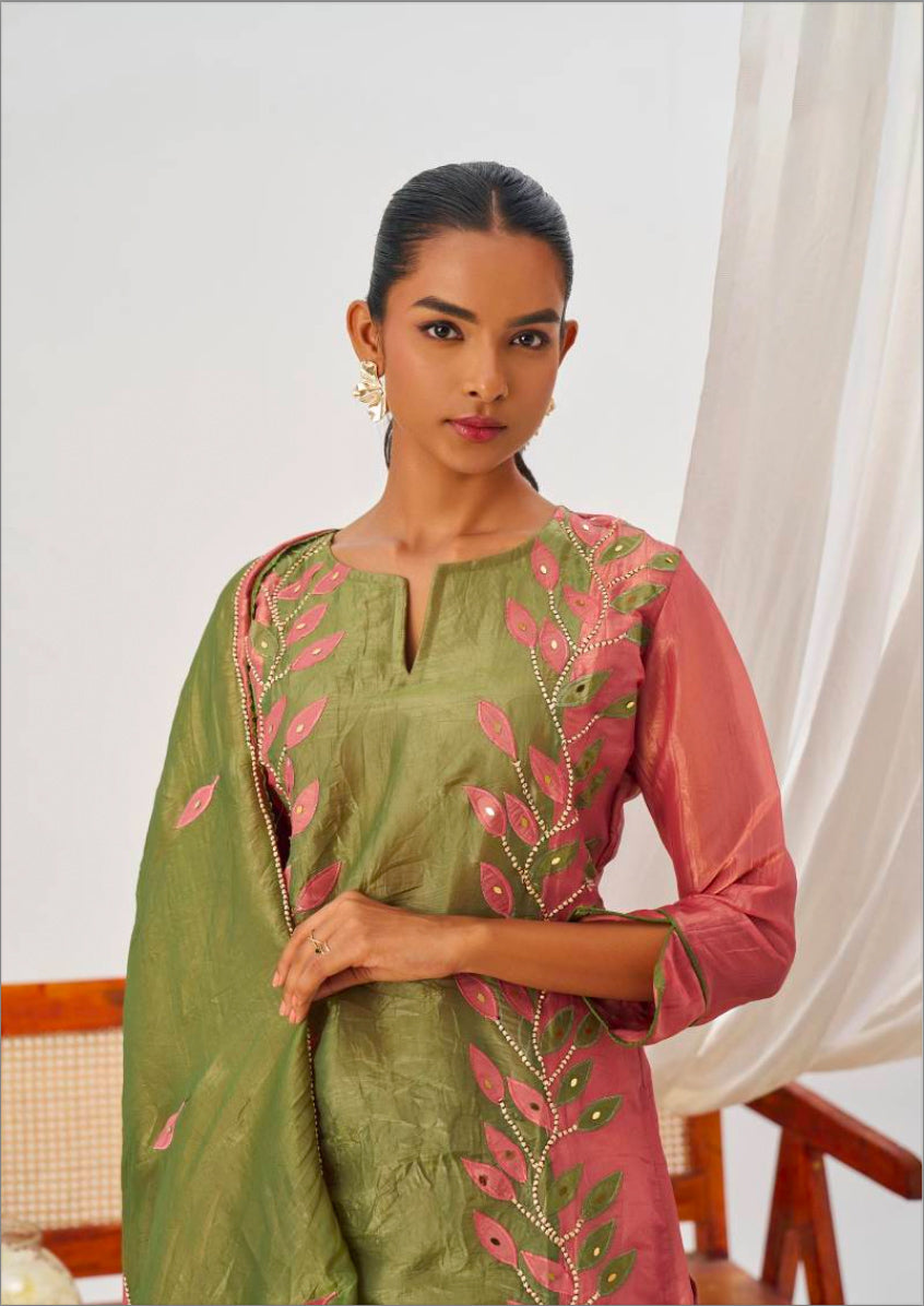 Matrut | Phool Green-Pink Straight Suit