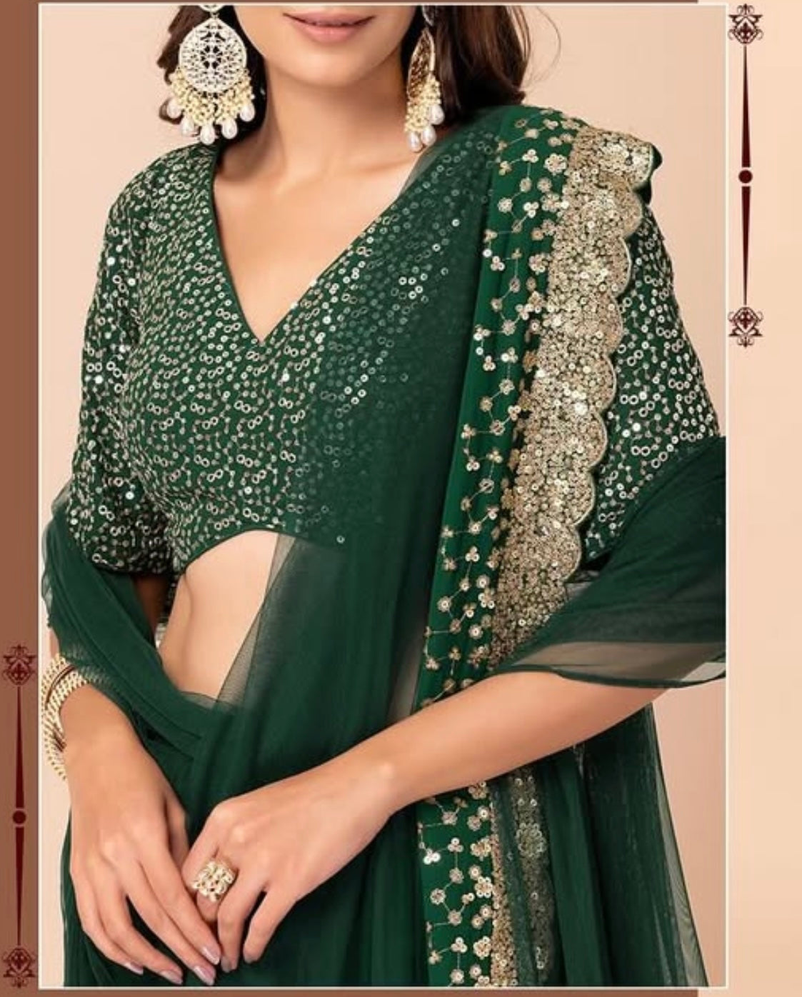 Matrut | Sunehri Bottle Green Lehenga Set