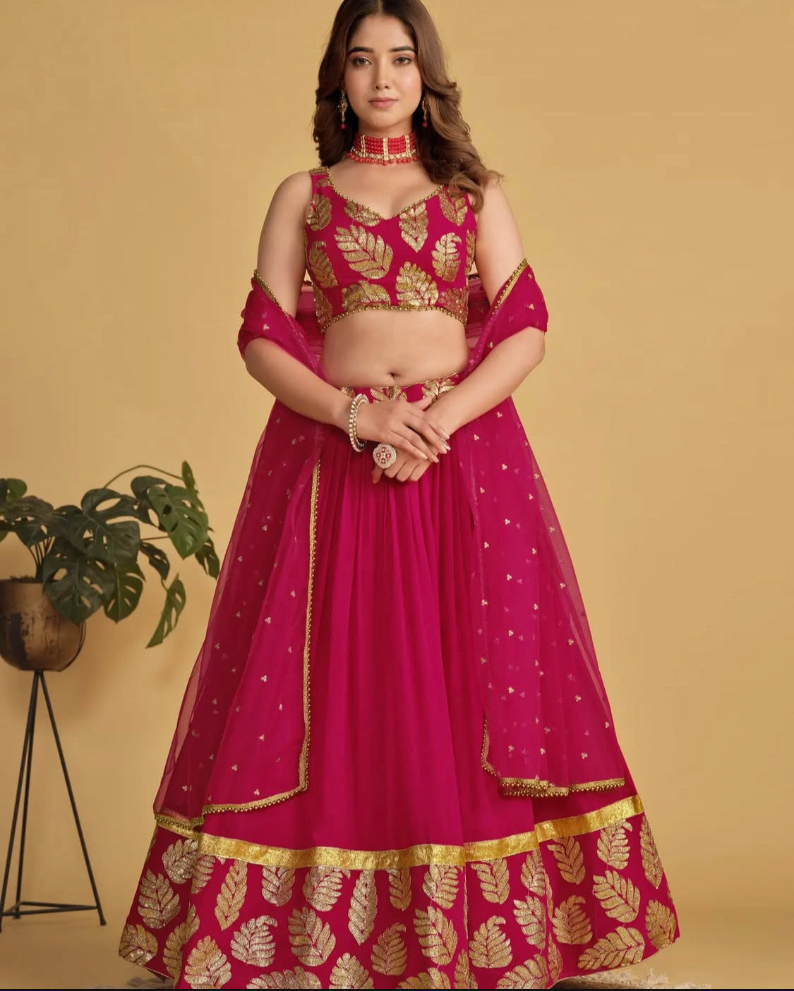 Matrut | Amber Blaze Leaf Red Lehenga