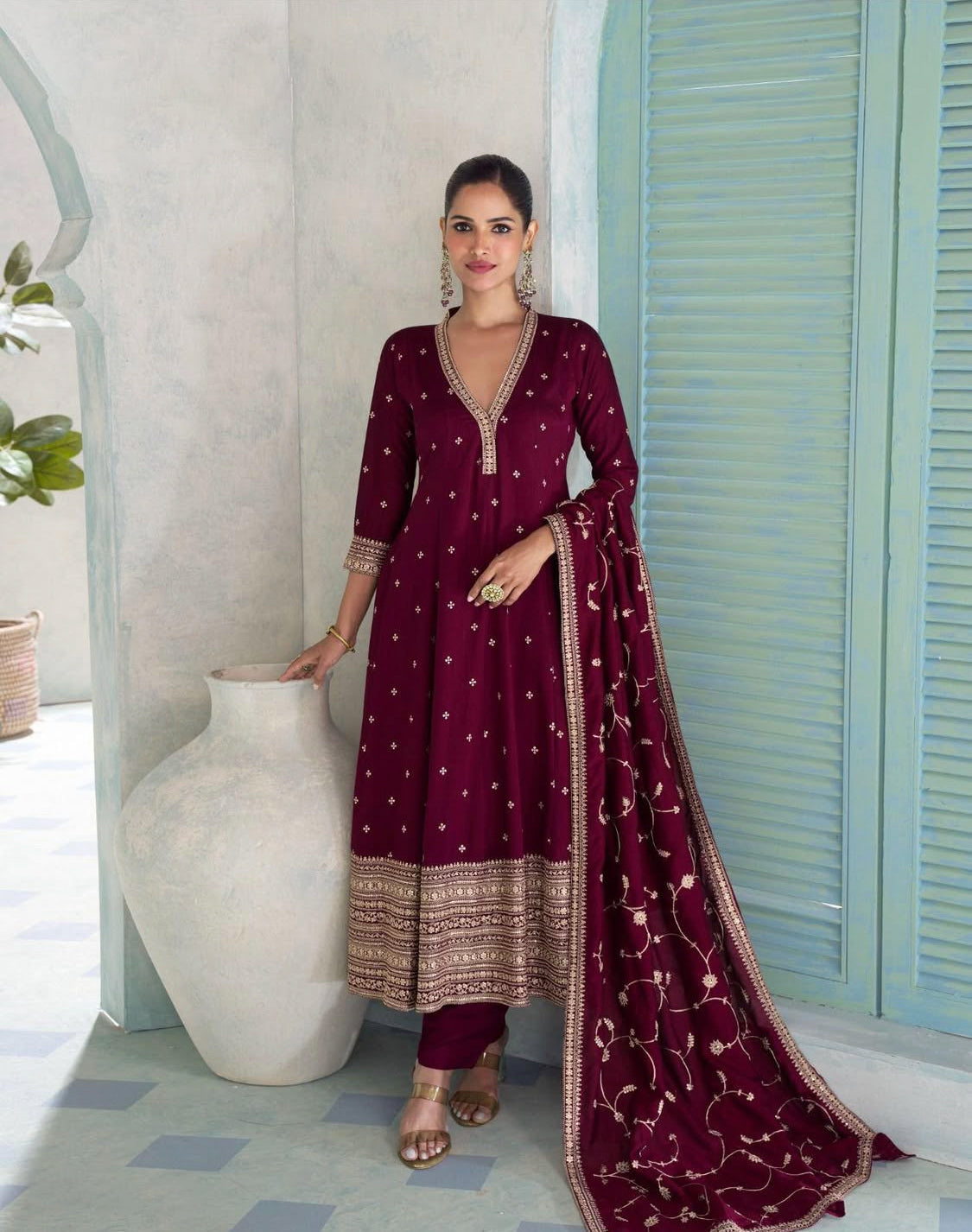 Matrut | Vihanika Maroon A-line Suit