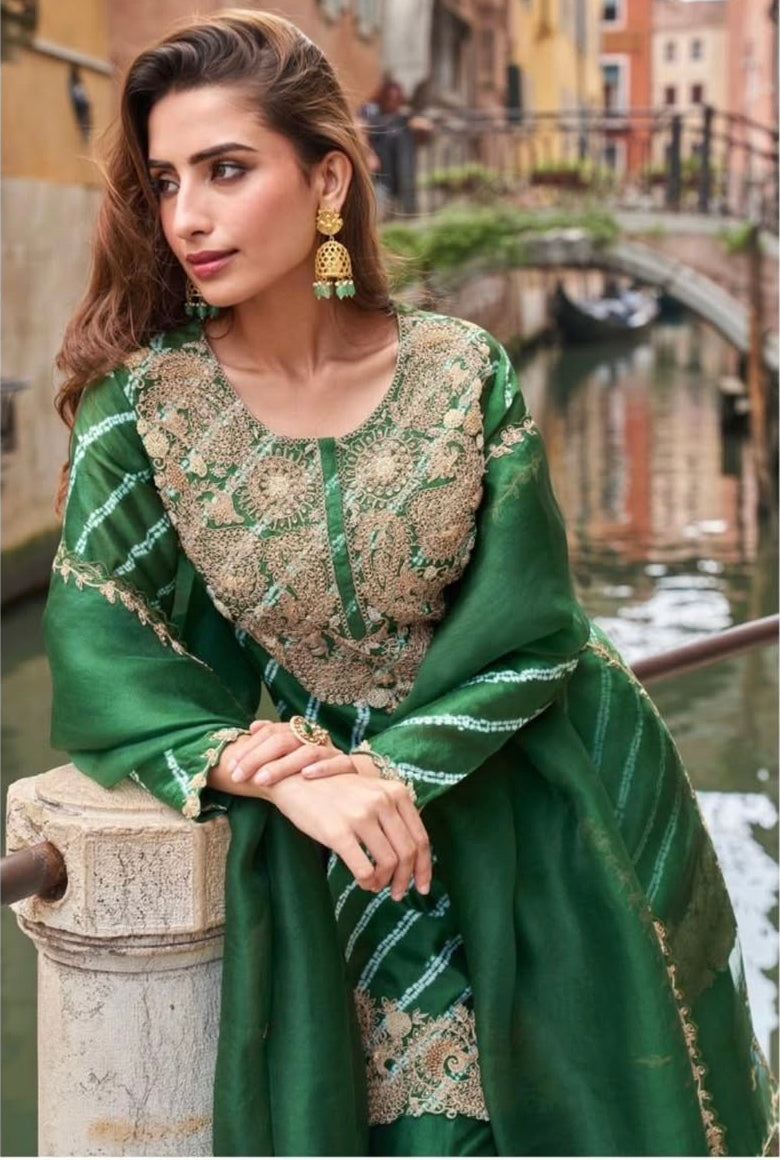 Matrut | Meena Bottle Green Palazzo Suit