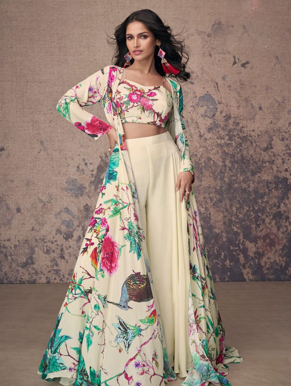 Matrut | Tassel Twist Floral White Palazzo Set