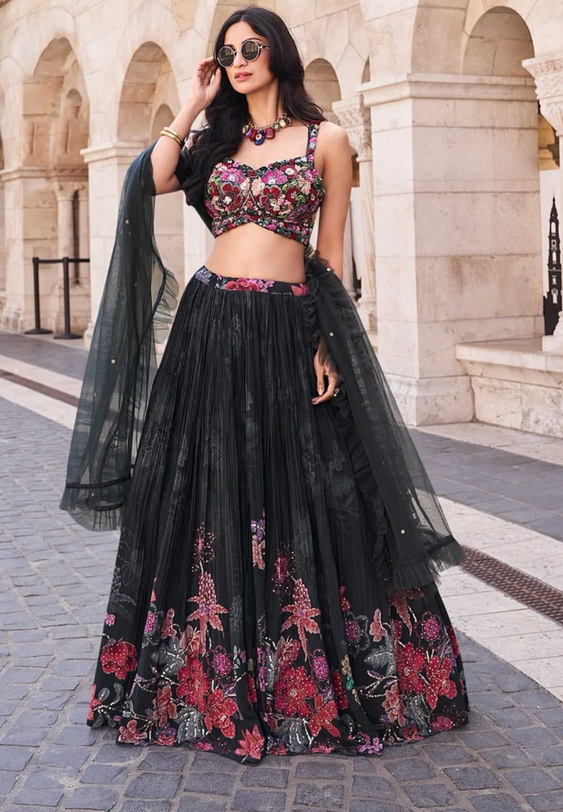 On rent - FULL SET | Urvashi Bliss Black Lehenga Set