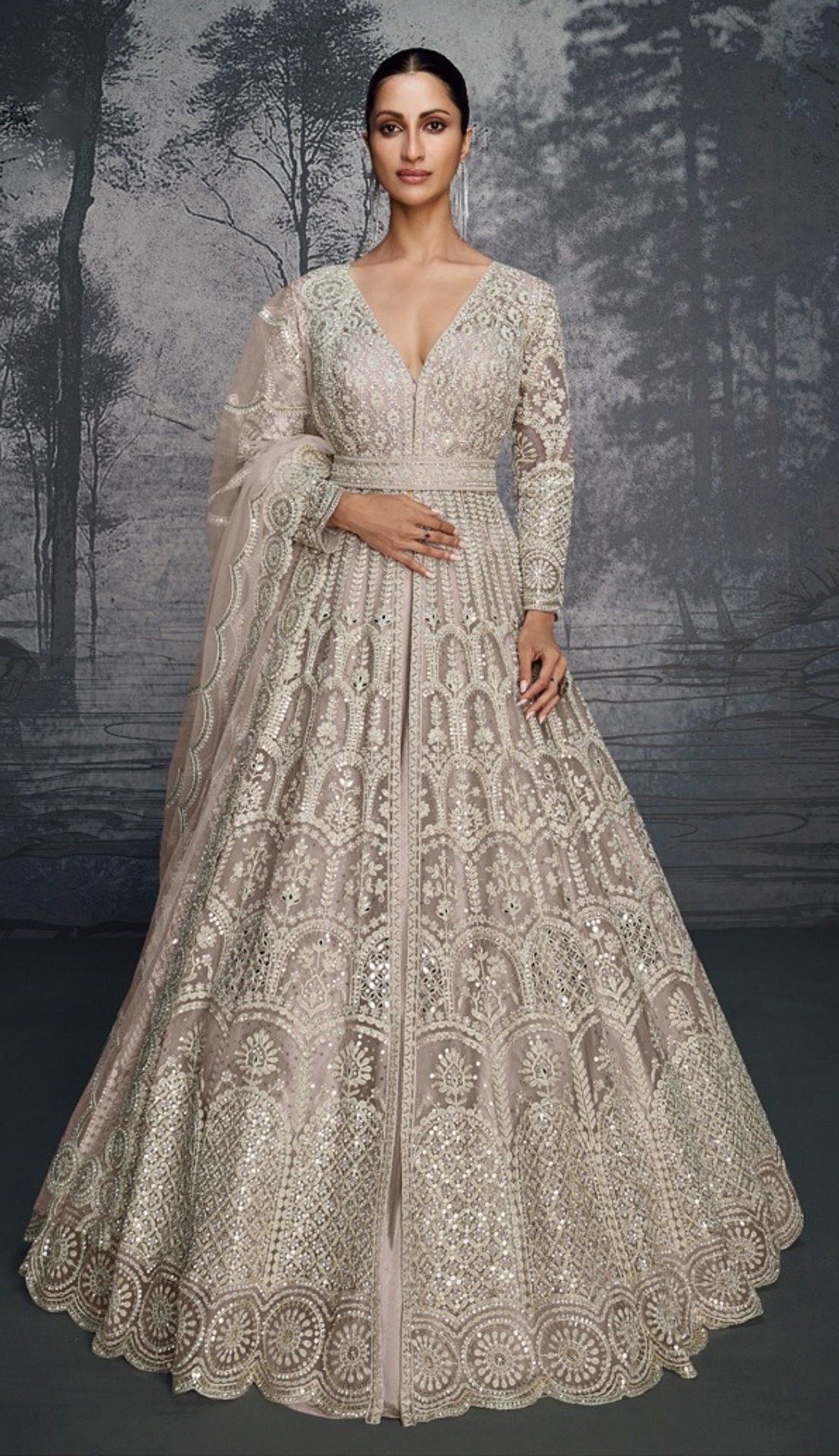 Matrut | Aurelia Essence Pinkish Silver Lehenga Set