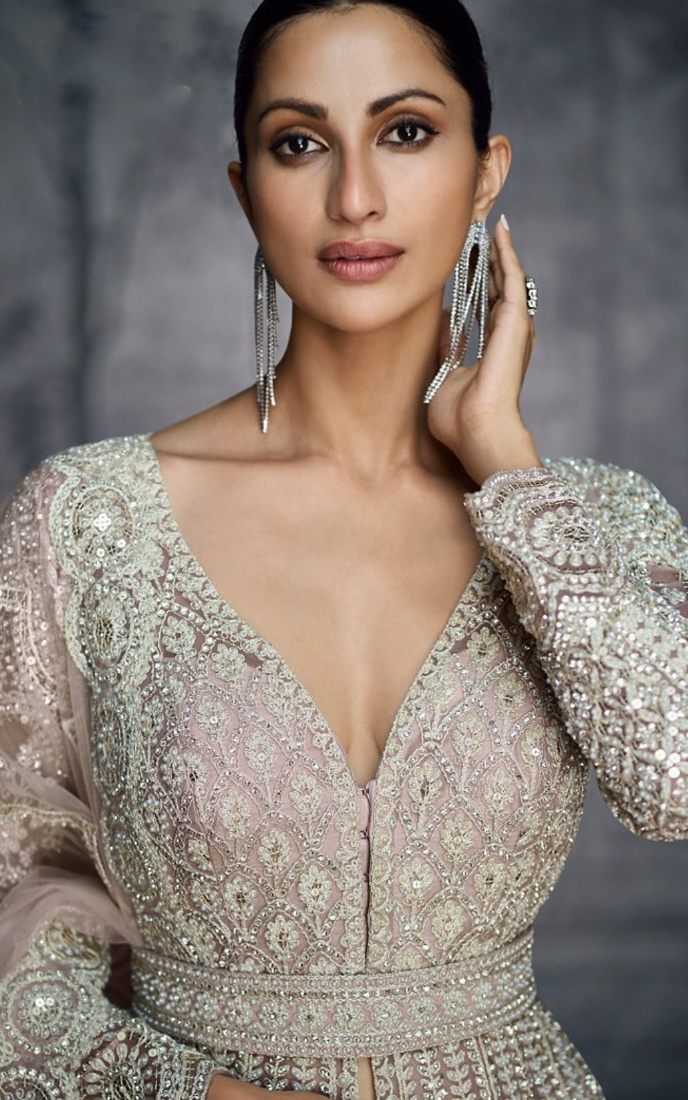 Matrut | Aurelia Essence Pinkish Silver Lehenga Set