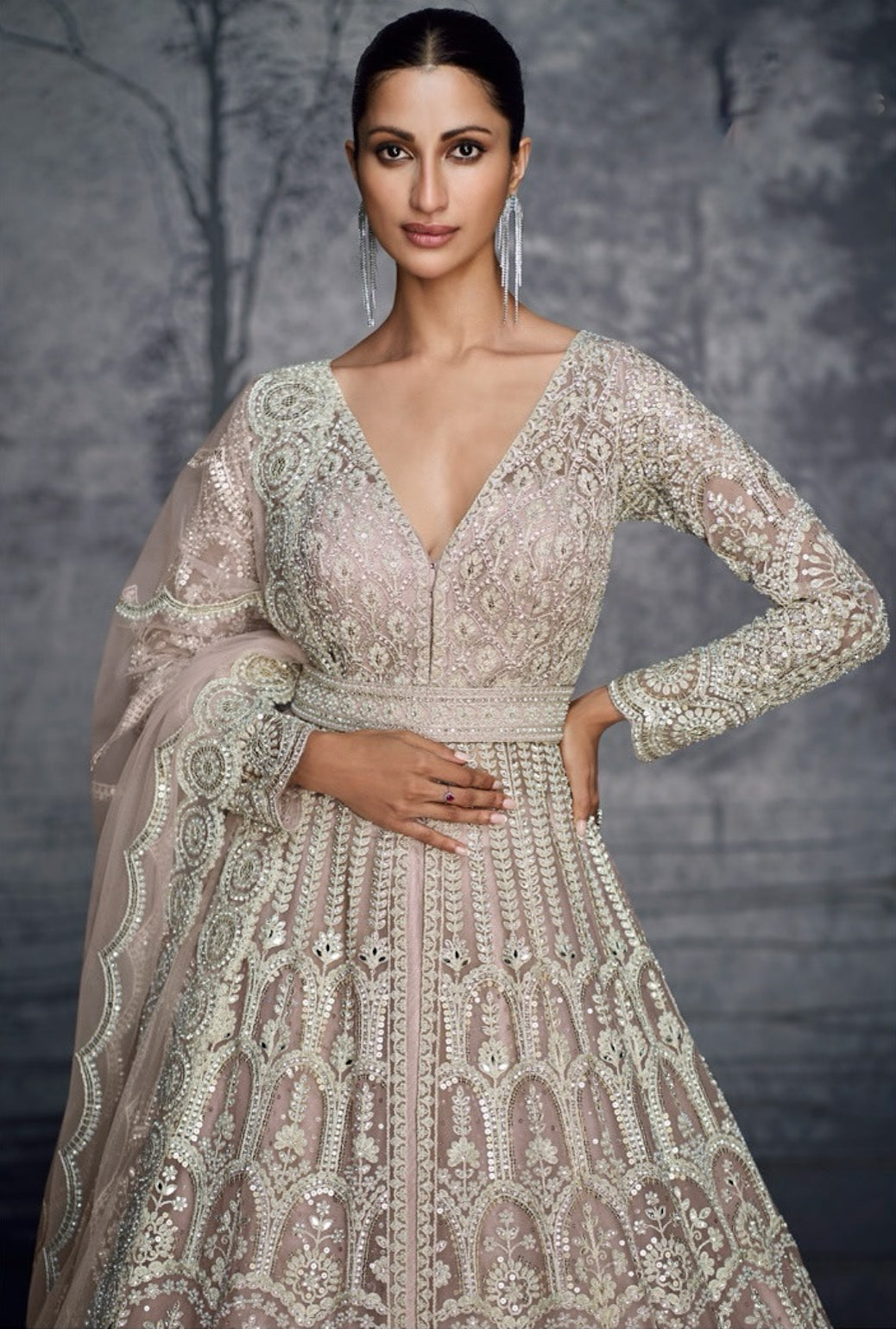 Matrut | Aurelia Essence Pinkish Silver Lehenga Set