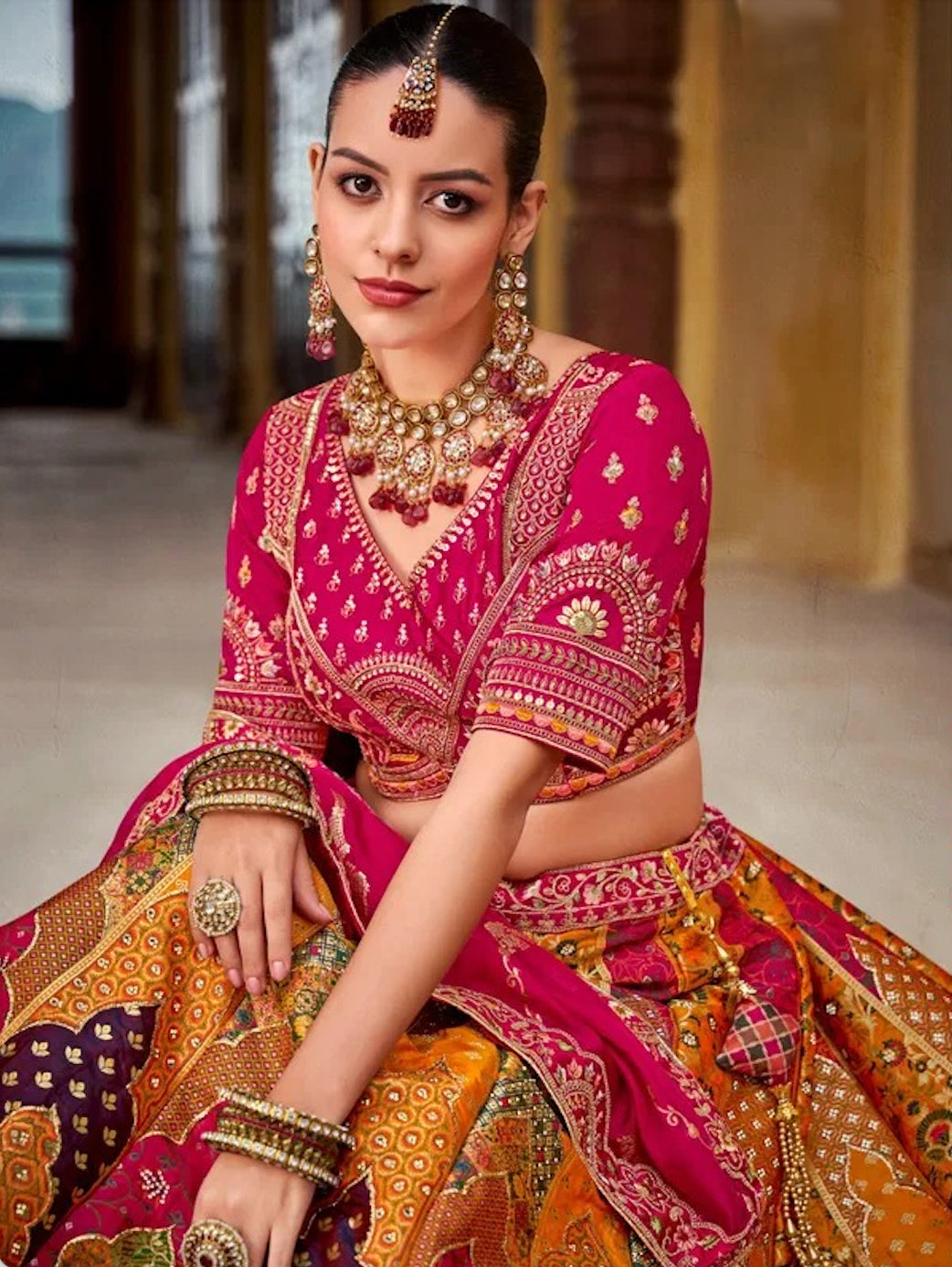 Matrut | Vibrant Varanasi Couture Multicolor Lehenga Set