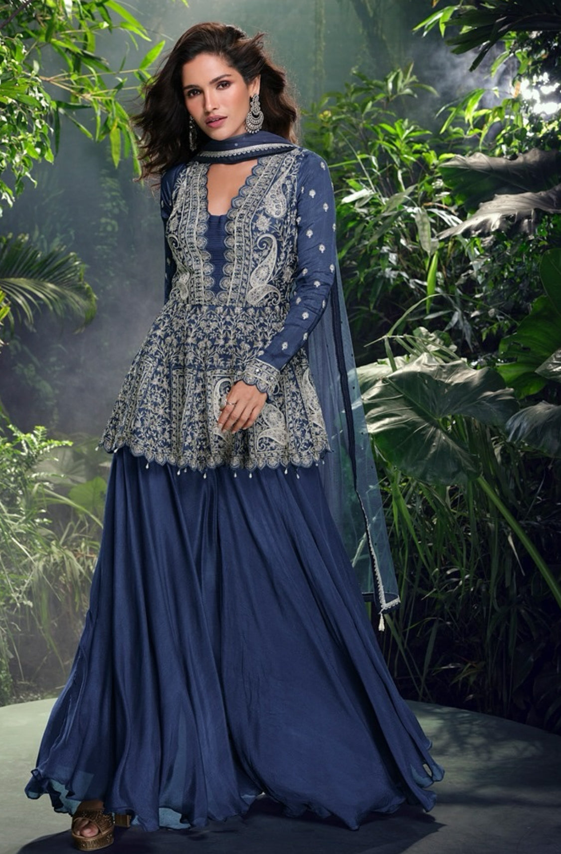 On rent - FULL SET | Signature Cool Blue Sharara Suit