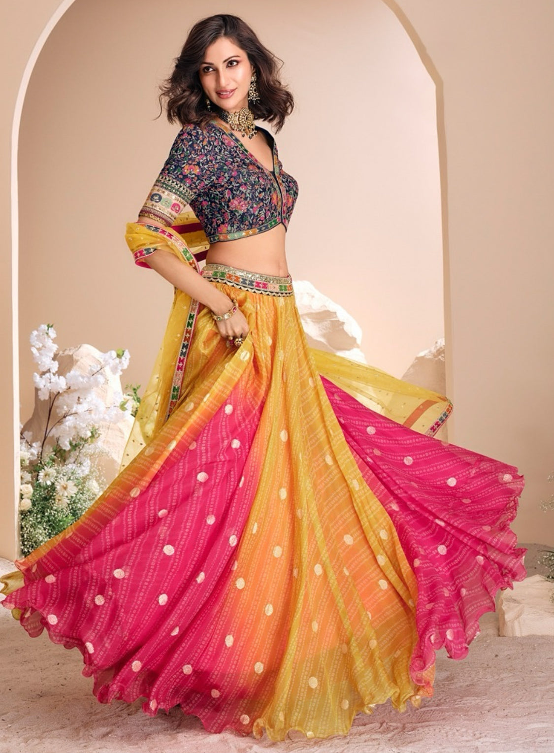 Matrut | Hermitage Pink-Yellow Lehenga Set