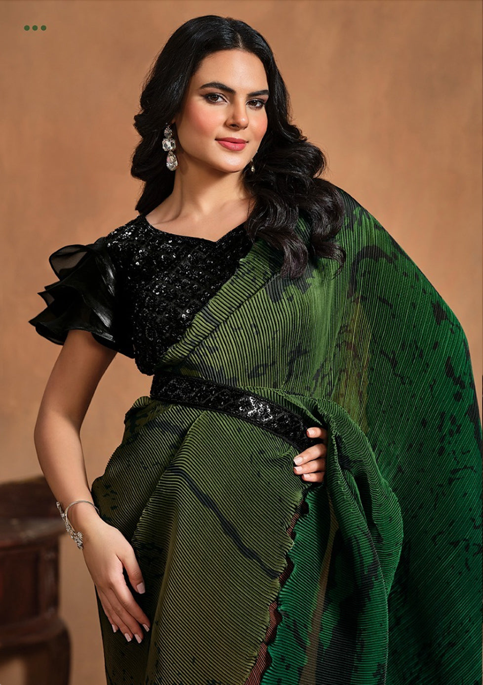 Matrut | 1 min Saree Green & Brown Fusion (