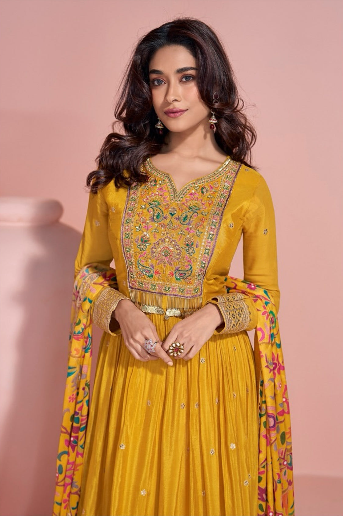 On rent - FULL SET | Mango Masti Yellow Floral Gown