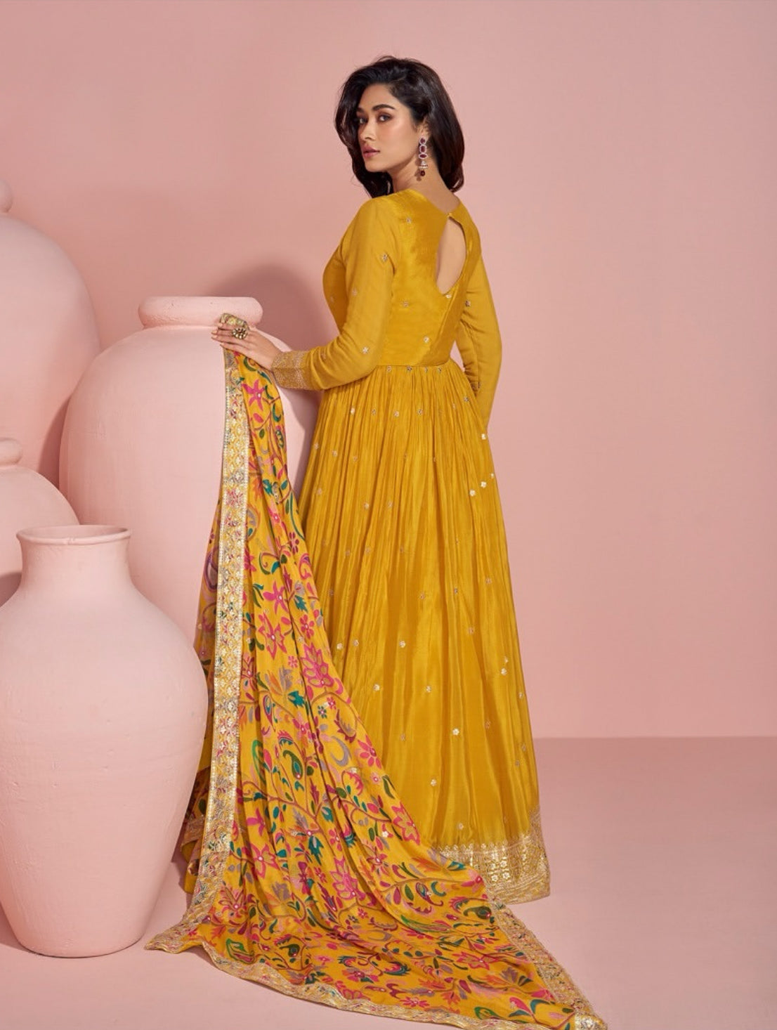 On rent - FULL SET | Mango Masti Yellow Floral Gown