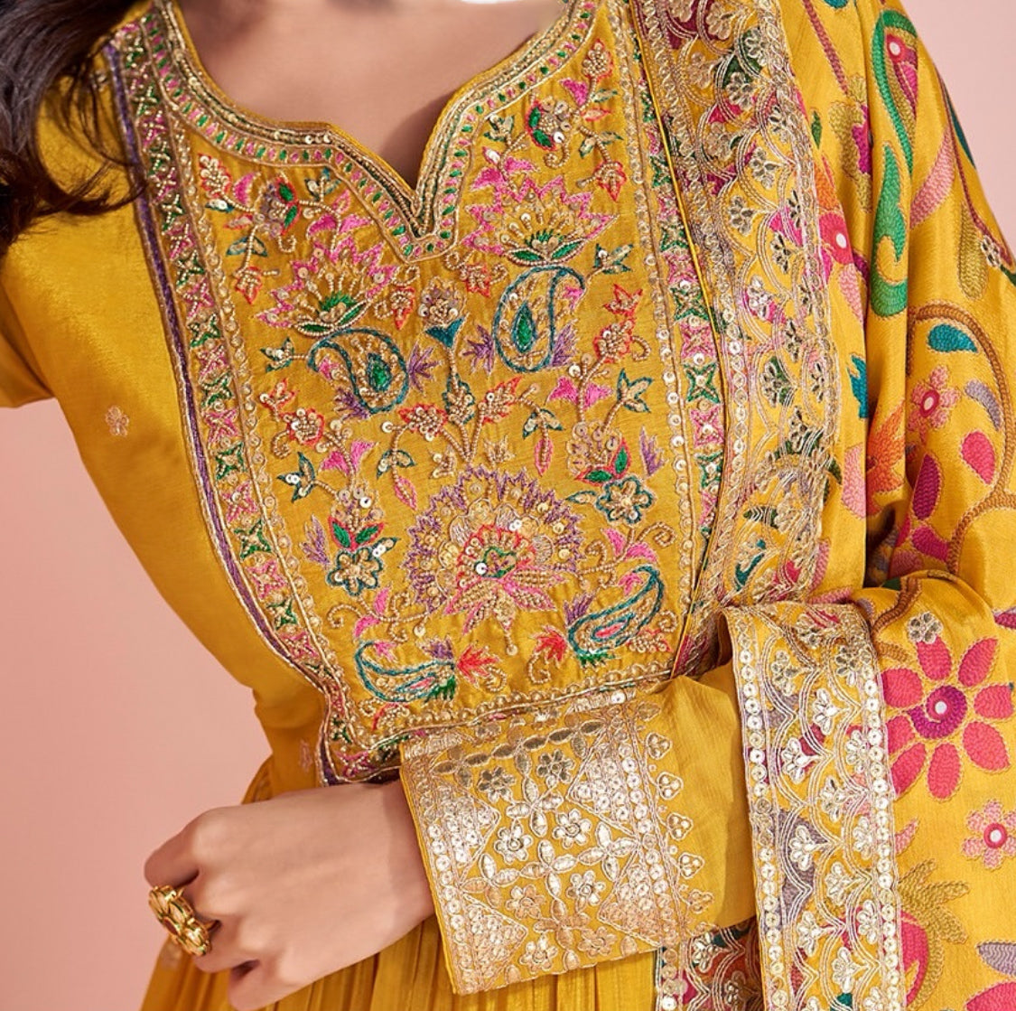 On rent - FULL SET | Mango Masti Yellow Floral Gown
