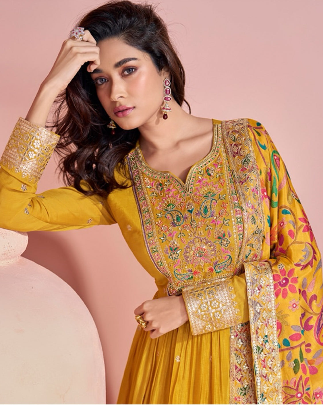 On rent - FULL SET | Mango Masti Yellow Floral Gown