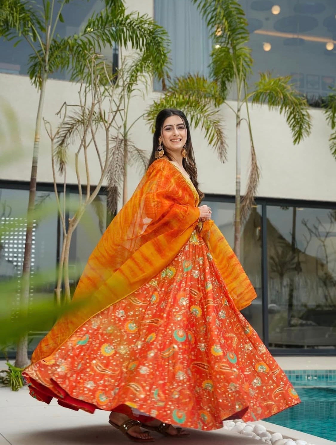 Gulnoor Orange Anarakali Gown