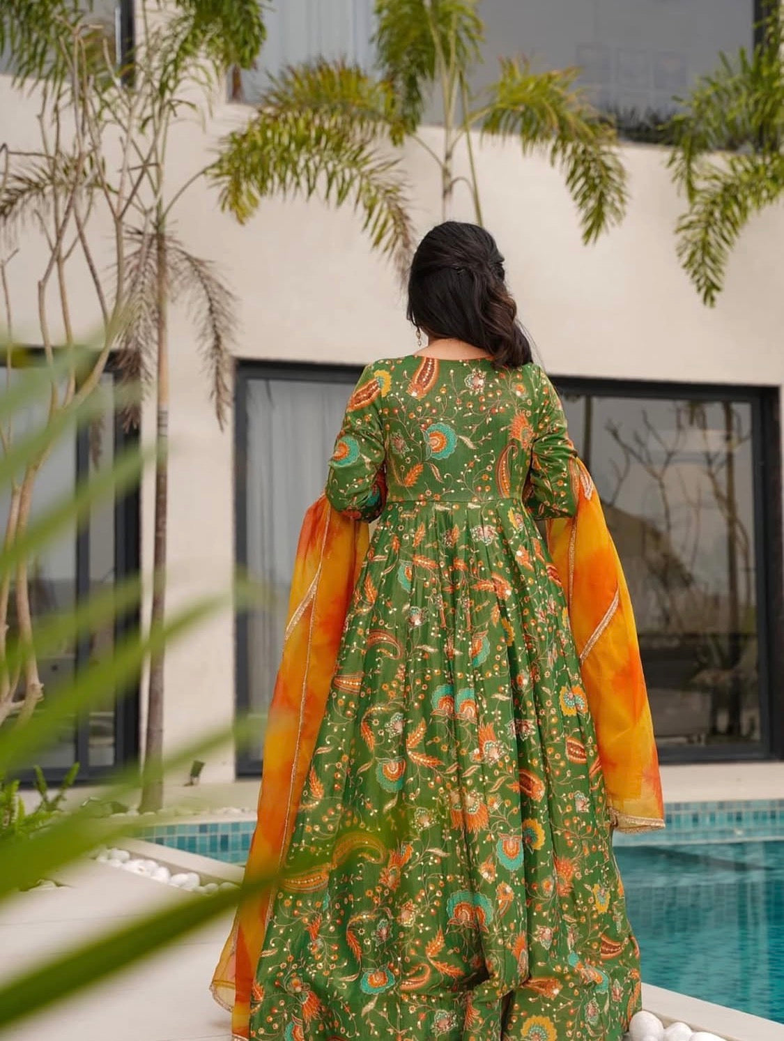 Gulnoor Green Anarakali Gown