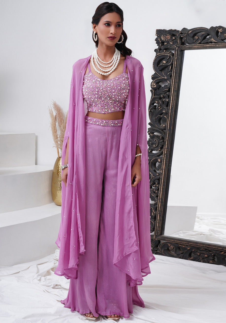 Matrut | Dewdrop Delight Purple Palazzo Set