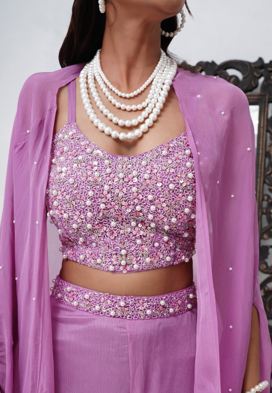 Matrut | Dewdrop Delight Purple Palazzo Set