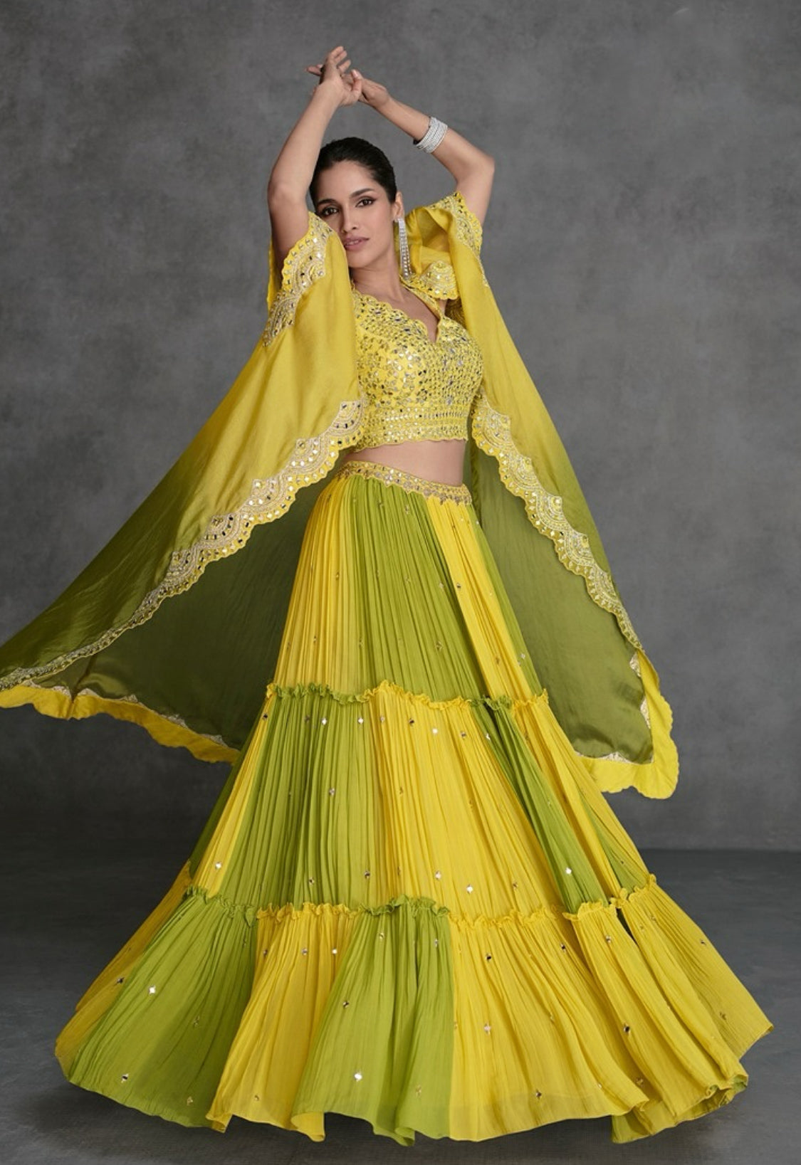 On rent - FULL SET | Mehendi Fusion Flair Green-Yellow Trio Set