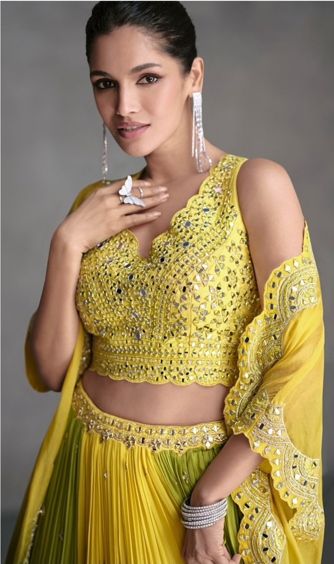 On rent - FULL SET | Mehendi Fusion Flair Green-Yellow Trio Set