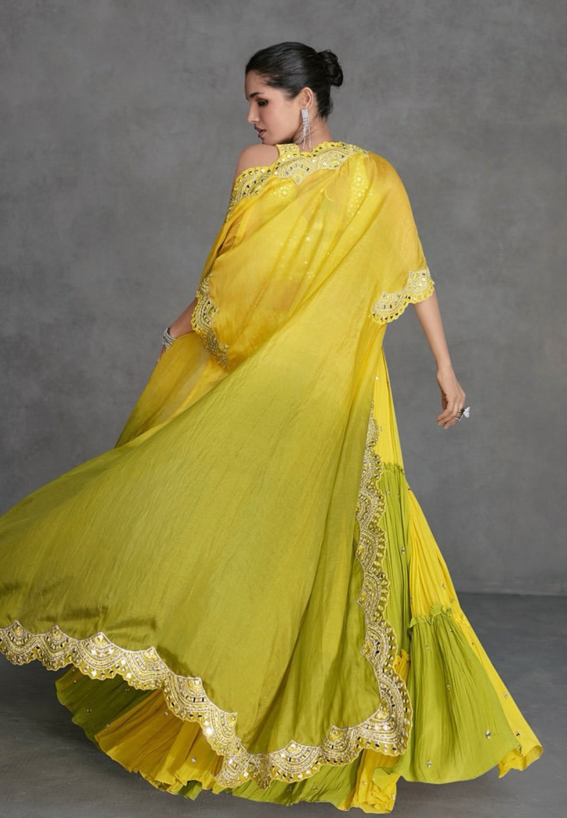 On rent - FULL SET | Mehendi Fusion Flair Green-Yellow Trio Set