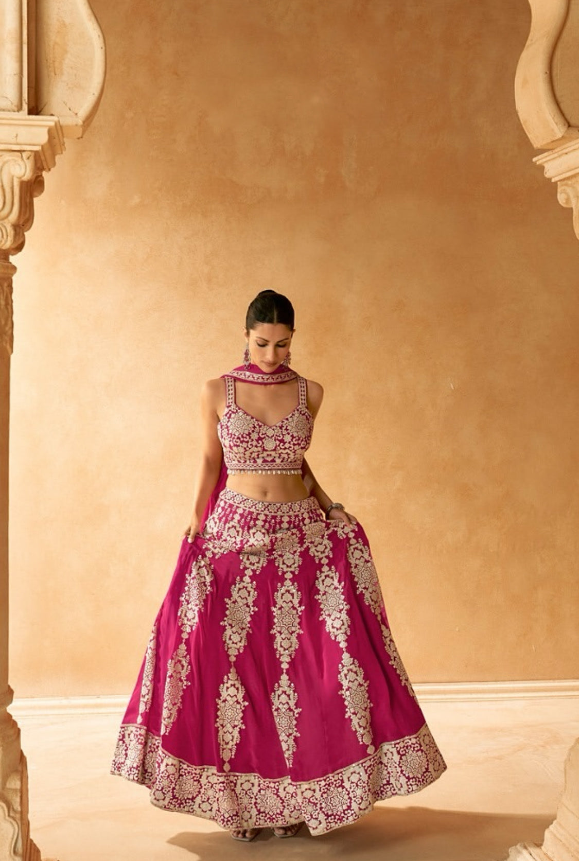 On rent - FULL SET | Nava Rang Rani Pink Lehenga Set