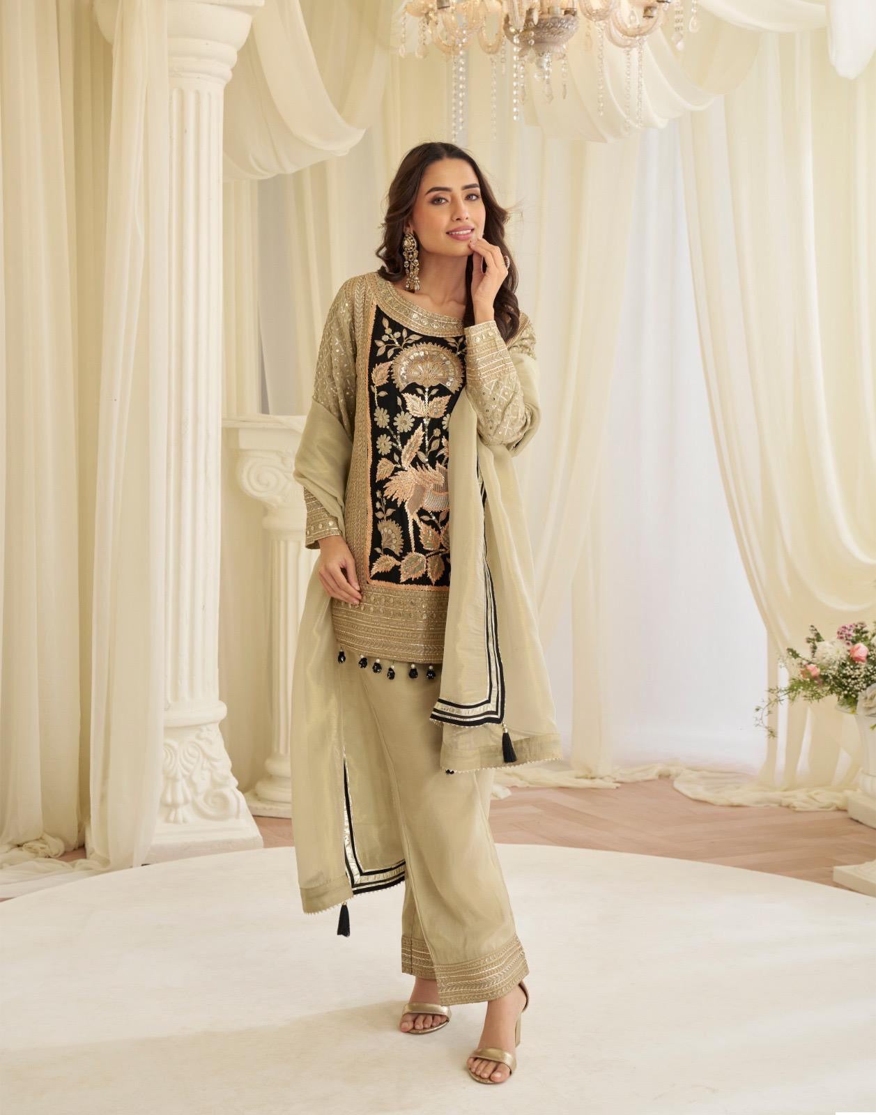 Jinayaa Beige Palazzo Suit