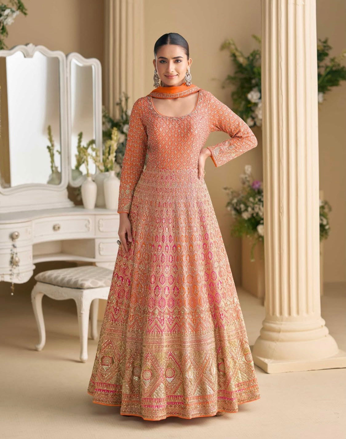 Matrut |  Rubta Orange Multicolor Gown