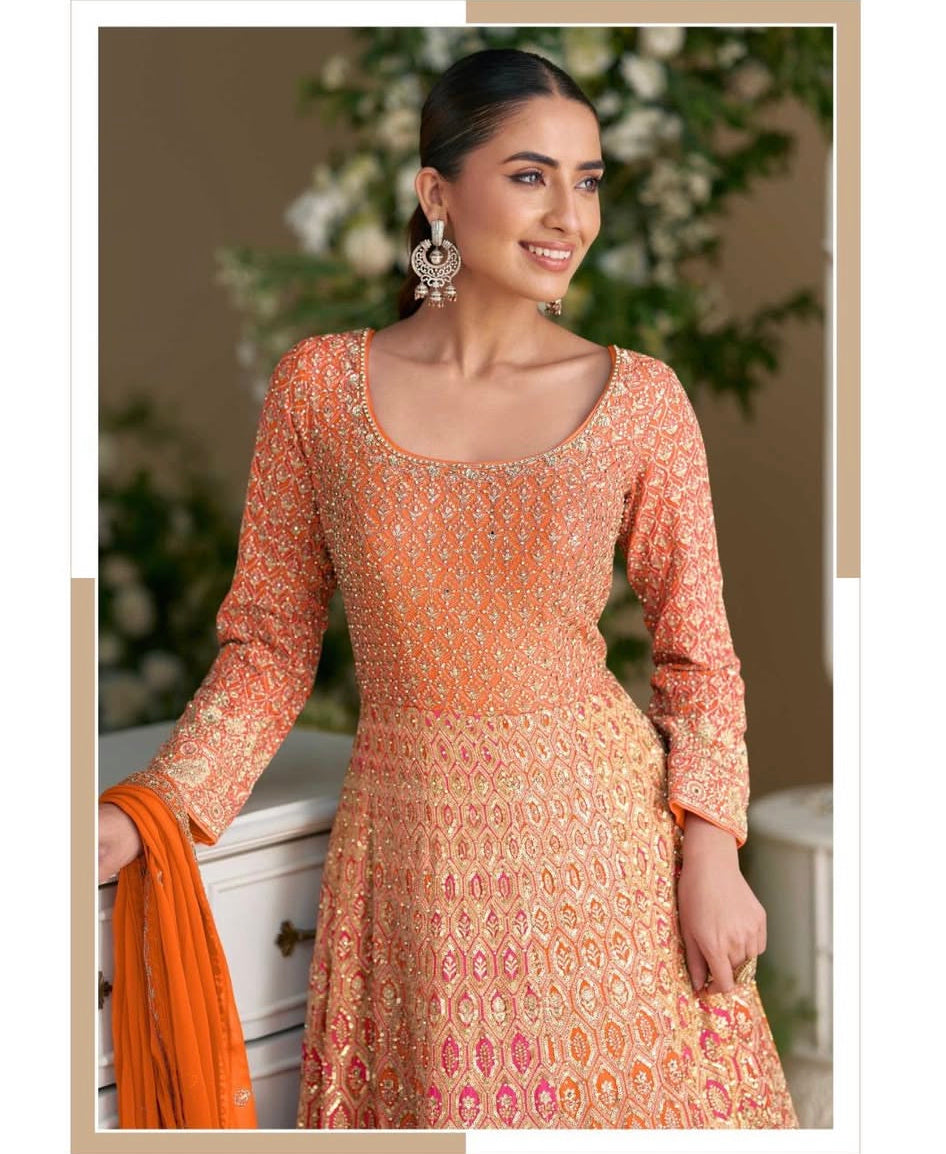 Matrut |  Rubta Orange Multicolor Gown