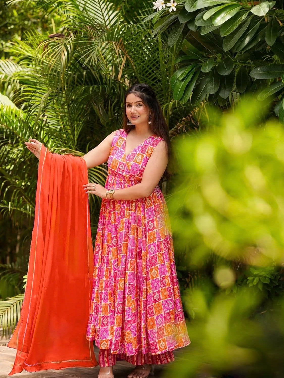 Ghulmil Hot Pink Anarkali Suit
